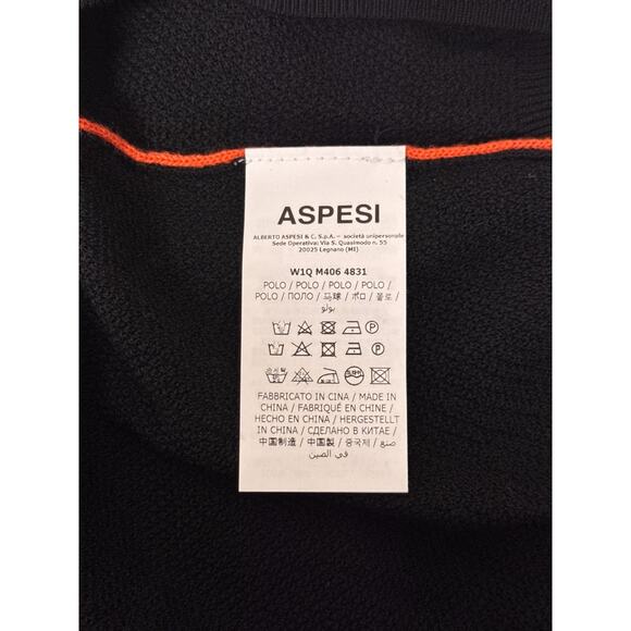 ASPESI Sweater 50 / Medium Mens Black Wool Knit Polo Orange Trim - Picture 8 of 9
